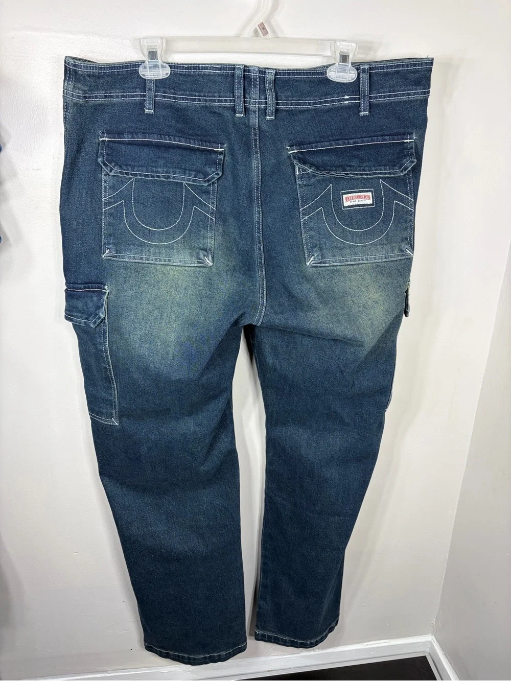 True Religion Men’s Cargo Jeans Blue Wash‎ Size 36 Straight Leg